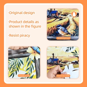 Sticker mural 3D paysage de rizière avec design floral et oiseaux en PVC étanche