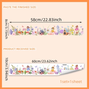 Tuinstijl raamstickers met elfjes en bloemen op statische folie van 60x10cm