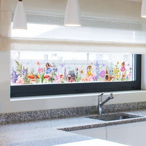 Bloemen tuin fee raamstickers voor glasdecoratie met huis- en plantenpatronen
