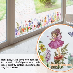 Statische raamstickers met tuinfeeën en bloemen met dubbelzijdige gekleurde patronen