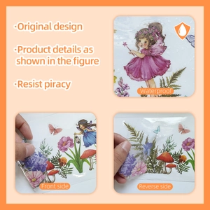 Detailweergave van waterdichte bloemenfee raamstickers met originele ontwerppatronen
