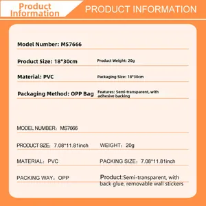 Detailed size chart for MS7666 PVC toilet wall sticker showing dimensions 18x30cm