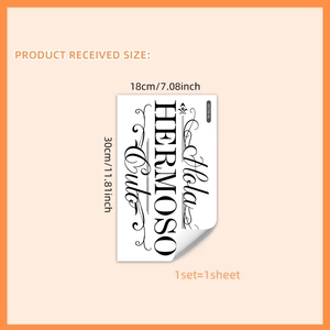 Spanish Hola Hermoso decorative toilet wall sticker in black artistic script 18x30cm