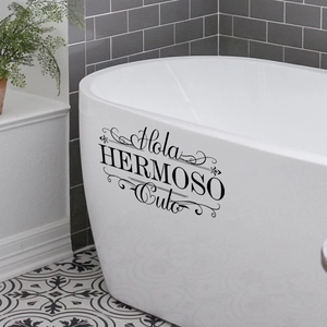 Spanish Hola Hermoso Culo bathroom wall sticker for bathtub decor in minimalist style