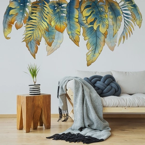 Autocollants Muraux Feuilles Monstera Tropicales PVC Imperméable Amovible Auto-adhésif Nordique Moderne Luxe Décor De Fond