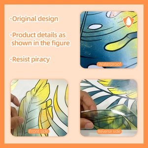 Sticker mural imperméable en PVC avec feuilles de monstera tropicales jaunes et vertes