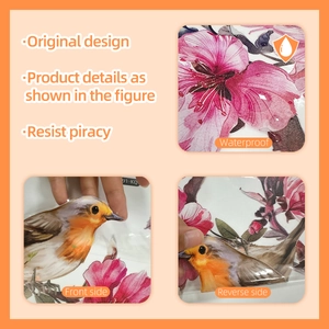 Waterproof double-sided window sticker with peach blossom and realistic bird patterns