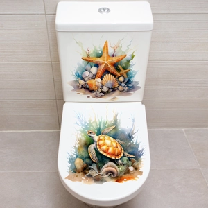 Self-adhesive ocean turtle and starfish waterproof PVC bathroom wall stickers for toilet