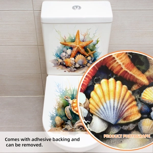 Self-adhesive watercolor sea turtle and starfish stickers for bathroom and toilet decor