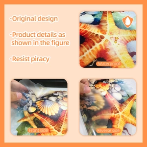 Waterproof sea turtle and starfish bathroom wall decals showing front and reverse details