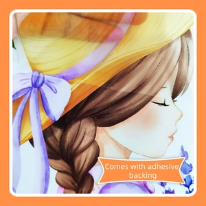 Close-up of translucent butterfly girl wall sticker with adhesive backing for kids room