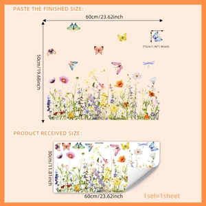 Floral butterfly double-sided window stickers with colorful wildflowers and daisies