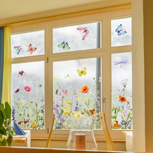 Static Cling Window Decals Both Sides Visible Floral Butterfly Privacy Film Waterproof Removable Glass Stickers Decor