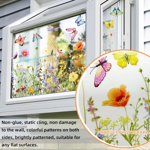 Colorful double-sided floral and butterfly static window clings for glass decoration