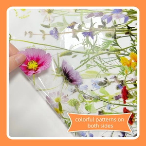 Close-up of double-sided floral window stickers showing vibrant cosmos flower patterns