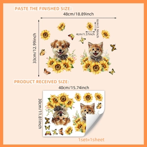 Cute cat dog sunflower static window clings double-sided sticker 48x33cm finish size