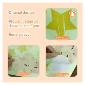 Macro detail of waterproof PVC cloud stickers showing original design and adhesive backing