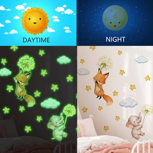 Luminous cartoon animal wall stickers with fox and elephant for kids room decor