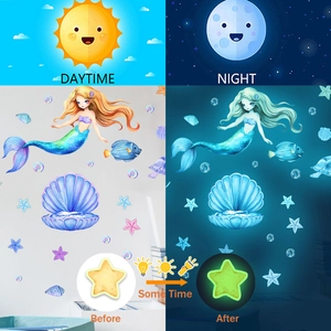 Mermaid Ocean World Wall Stickers Glow In The Dark Luminescent PVC Self Adhesive Waterproof Decor For Kids Bedroom Nursery