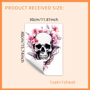 Pink floral skull and bat wall sticker for Halloween home decor 30x40cm size