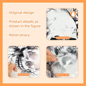 Detail view of waterproof Halloween skull and floral wall sticker with original sketch design