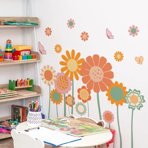 Bohemian floral wall stickers with sunflowers and butterflies for kids room decor