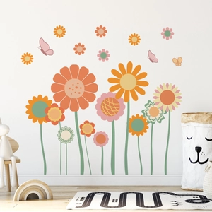 Bohemian Flower Wall Stickers PVC Removable Retro Floral Daisy Butterfly Decals For Living Room Bedroom Nursery Home Decor