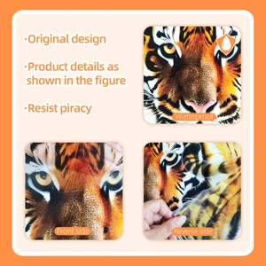 Waterproof tiger wall sticker showing realistic head print and adhesive backing details