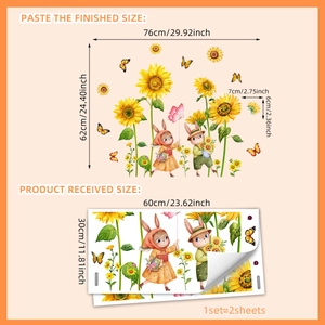 Stickers muraux tournesol et lapin pour chambre d'enfant déco 76x62cm