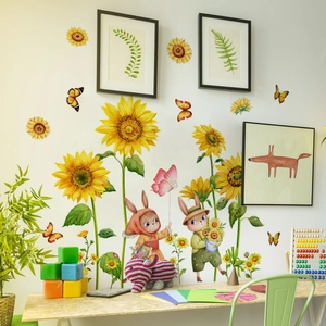 Stickers Muraux Tournesol Papillon Lapin PVC Amovible Imperméable Autocollant Décoration Pour Chambre D'enfant Salon