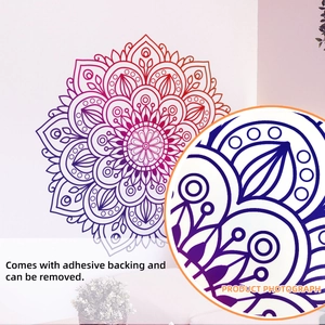 Purple mandala flower wall sticker with self-adhesive backing for living room decor