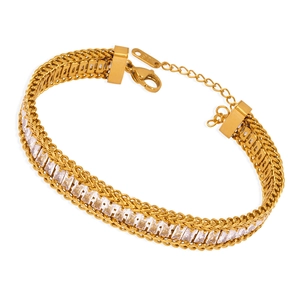 Elegante bracciale in titanio placcato oro 18K con pietre di zircone e catena dragon