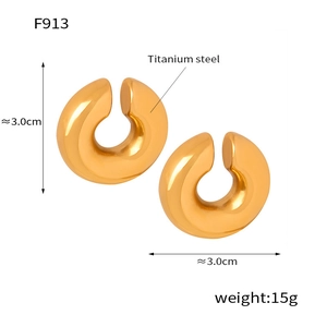 Polished 18K gold plated titanium steel hoop earrings with 3.0cm diameter and thick tube