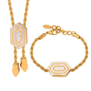 Vergoldetes Schmuckset aus Edelstahl mit Sechseck-Zirkon, Halskette und Armband