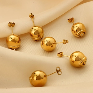 Boucles D Oreilles Clous Œil Du Démon Acier Titane Plaqué Or Strass Hip Hop Punk Gothique Pour Femmes