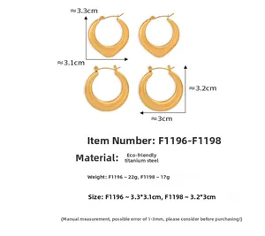 Détails des boucles d'oreilles en acier titane doré avec poids et dimensions précises