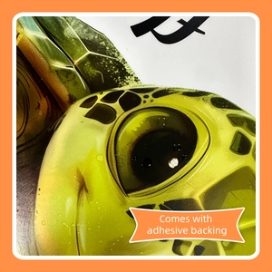 Close-up of turtle wall sticker showing high-quality printing with 3D water drop effect