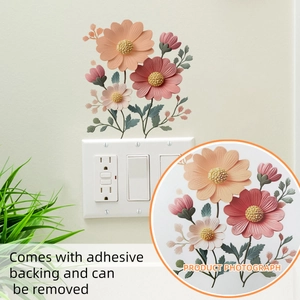 Self-adhesive pink floral wall stickers with 3D embossed texture for home wall decoration