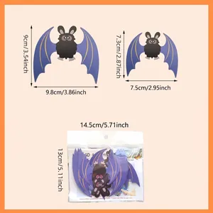 Set of 12 cartoon 3D bat wall stickers with size details for Halloween decor