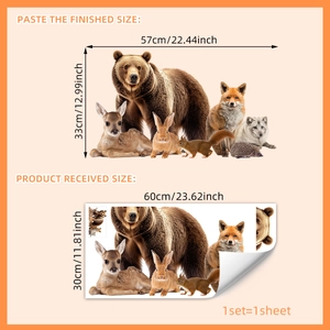 Realistic forest animal window stickers with bear, deer, and fox for glass decoration