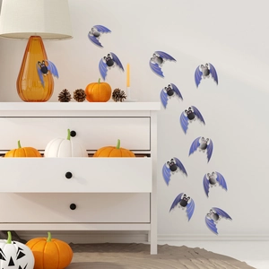 Set of 12 cute 3D cartoon bat wall stickers with purple wings for Halloween decoration