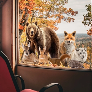 Double-sided forest animals window decals featuring bears, foxes, and deer for glass