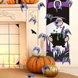 3D cartoon bat wall stickers and gnome wizard banner set for Halloween home decoration