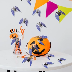 3D Halloween bat wall stickers with purple wings on pumpkins and festive home decor