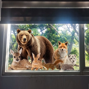 Realistic forest animal window stickers featuring bear, deer, and rabbit for glass windows