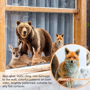 Realistic forest animal static window stickers featuring bear fox and deer for glass