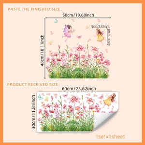 Pink floral plant fairy window stickers, double-sided static glass decorative decals