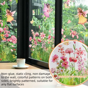 Pink floral plant flower fairy double-sided static window stickers for glass decor