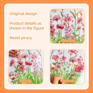 Waterproof double-sided static glass sticker featuring pink flowers and lily patterns