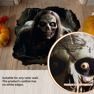 3D Halloween floor decal featuring a scary zombie crawling out of a cracked wooden floor hole